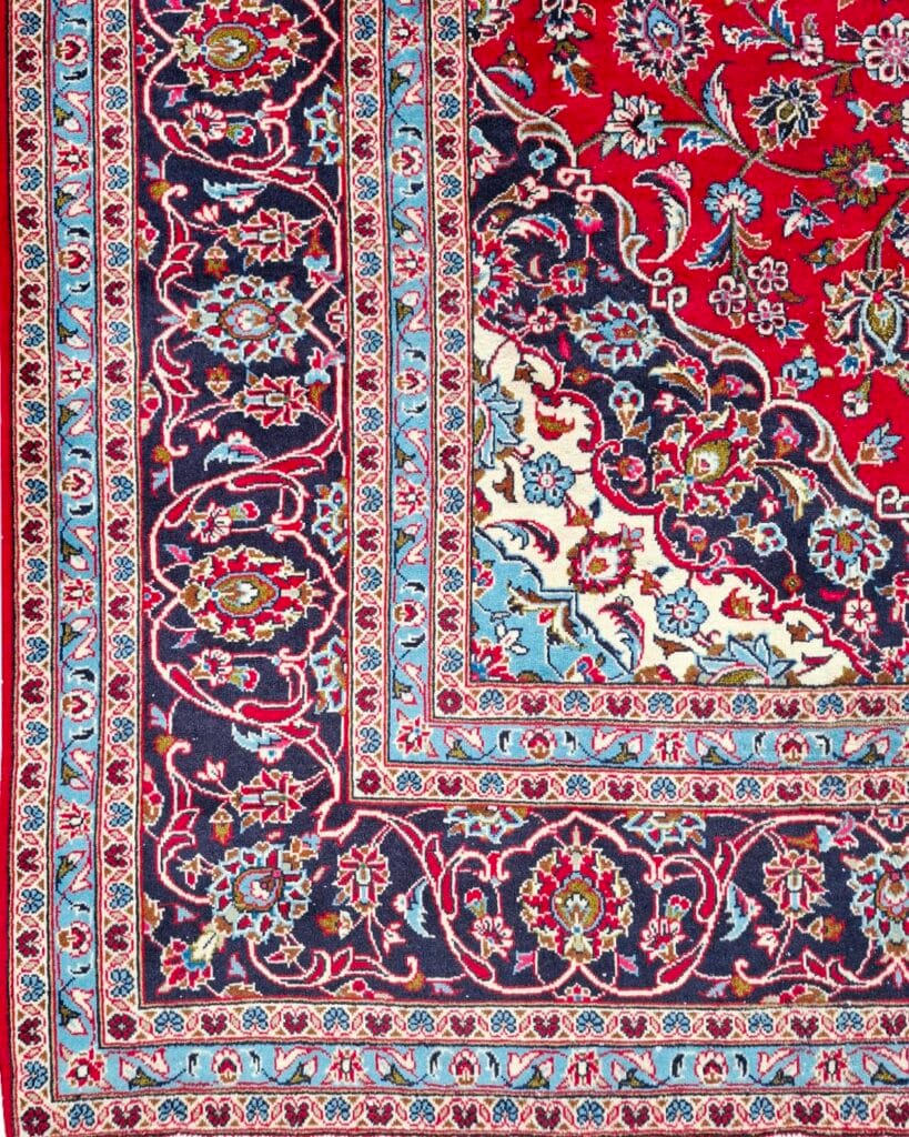 Preloved red Kashan Persian carpet 6 corner