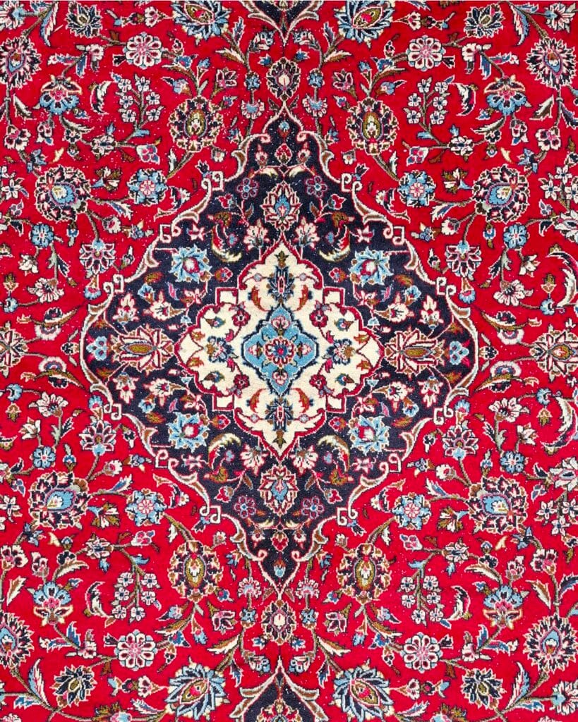 Preloved red Kashan Persian carpet 6 medallion