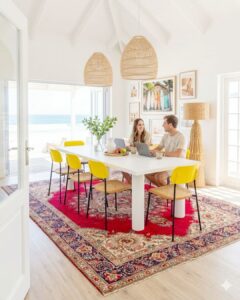 Hand-knotted Persian carpet styled in a funky Johannesburg dining room, available for viewing by private appointment.